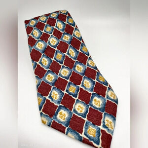 Lamberti Men's Tie Silk Maroon Blue Gold Geometric Pattern Made in Italy